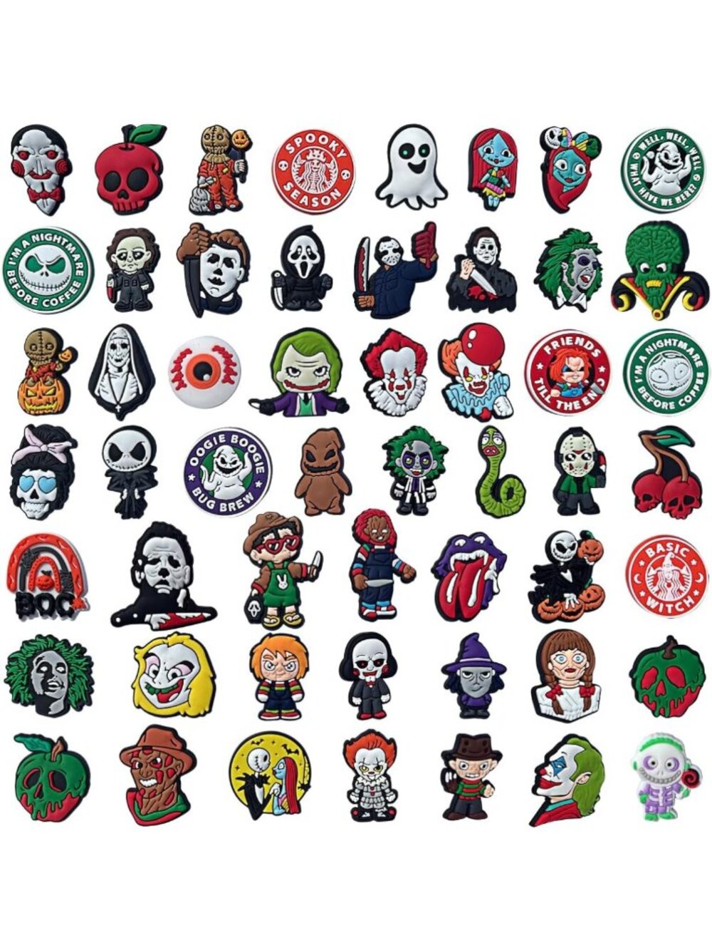 53 Pcs Halloween Horror Movie Shoe Charms - Fun Cartoon Decorations for DIY